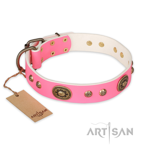 Exceptional full grain natural leather dog collar for easy wearing