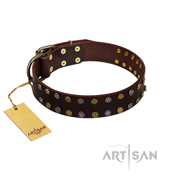 Easy wearing gentle to touch leather dog collar with studs