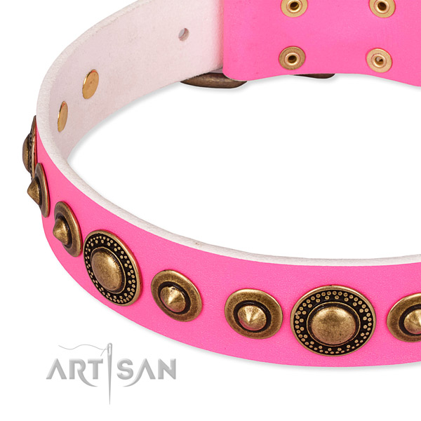 Strong full grain leather dog collar handcrafted for your stylish four-legged friend