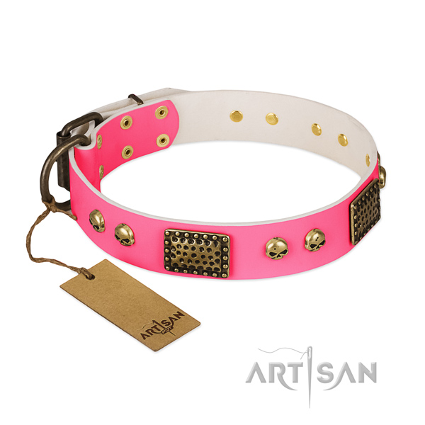 Adjustable natural leather dog collar for daily walking your dog