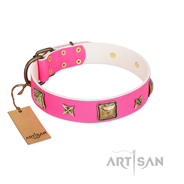Full grain leather dog collar of best quality material with stunning embellishments