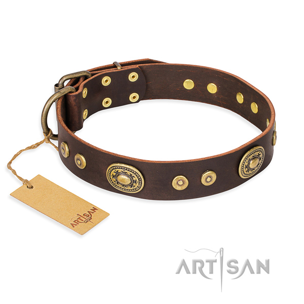 Full grain leather dog collar made of flexible material with durable traditional buckle