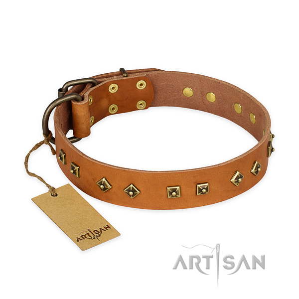 Unique genuine leather dog collar with rust-proof D-ring