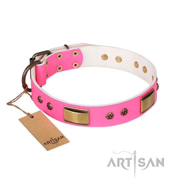Easy to adjust natural genuine leather collar for your doggie