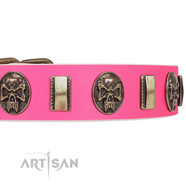 Corrosion proof hardware on full grain natural leather dog collar for your pet