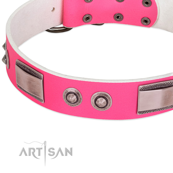 Fine quality full grain natural leather collar with decorations for your dog