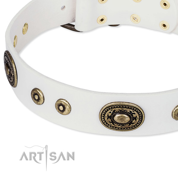 Natural genuine leather dog collar made of flexible material with decorations