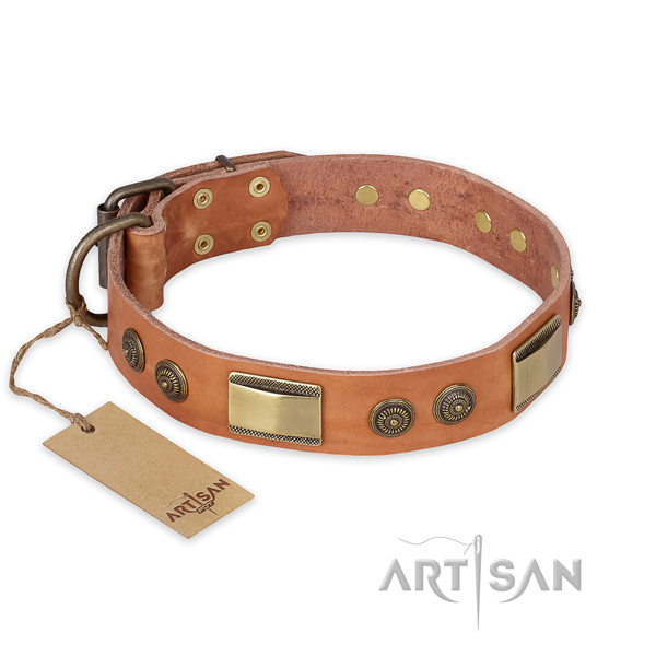 Adjustable natural genuine leather dog collar for walking