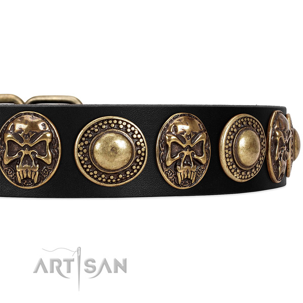Durable hardware on full grain natural leather dog collar for your doggie