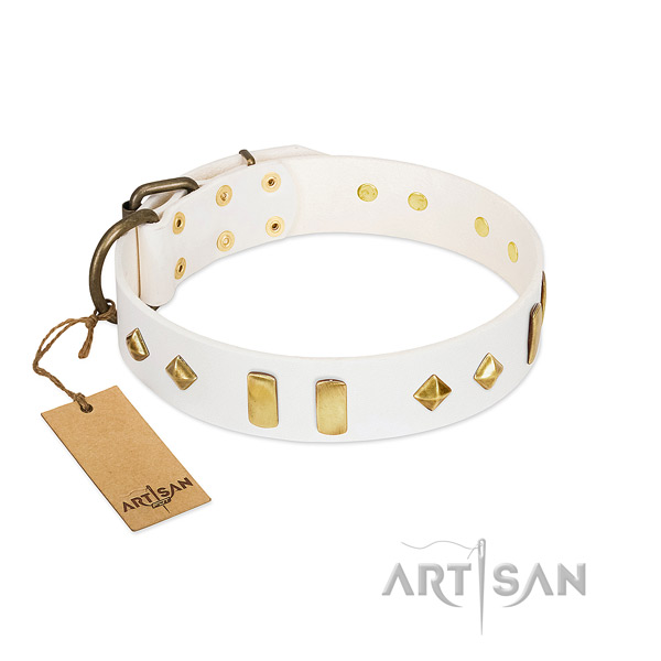 Gentle to touch full grain leather dog collar with reliable D-ring