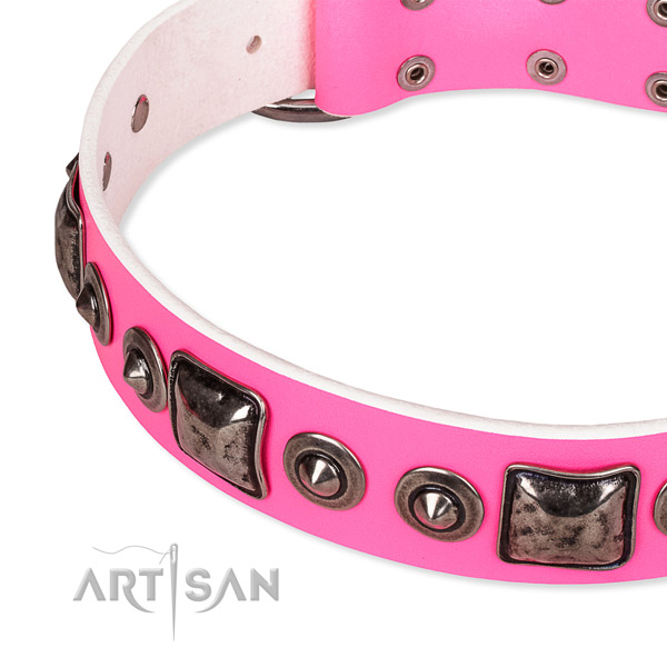 Gentle to touch full grain natural leather dog collar handmade for your lovely doggie
