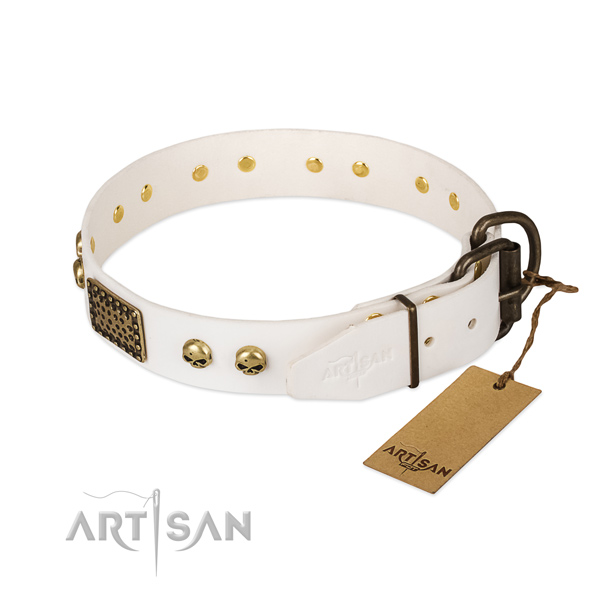 Adjustable full grain genuine leather dog collar for walking your four-legged friend