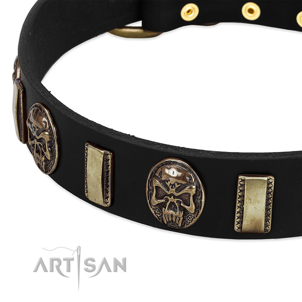 Corrosion resistant D-ring on full grain natural leather dog collar for your canine