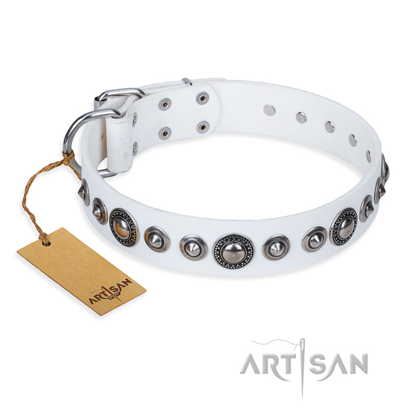 Leather dog collar made of soft material with corrosion resistant D-ring