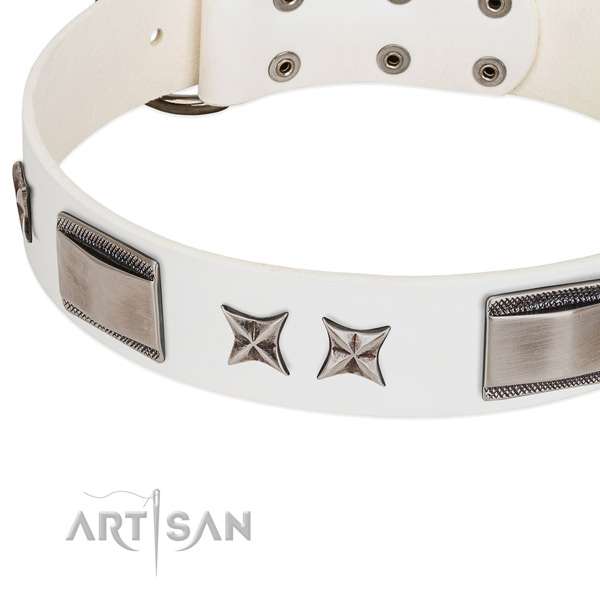 Quality natural leather dog collar with corrosion proof buckle
