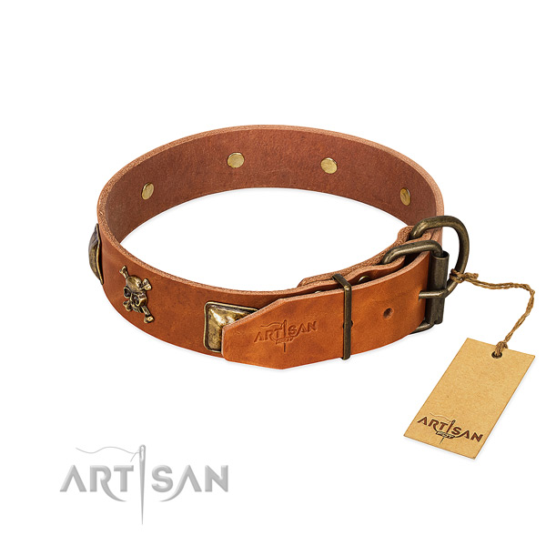 Remarkable full grain genuine leather dog collar with strong studs