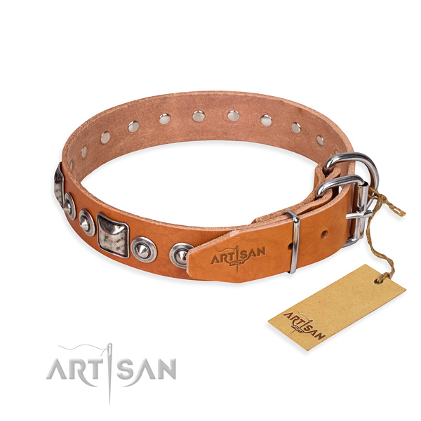 Full grain leather dog collar made of best quality material with strong decorations