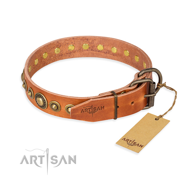 Soft full grain genuine leather dog collar crafted for stylish walking