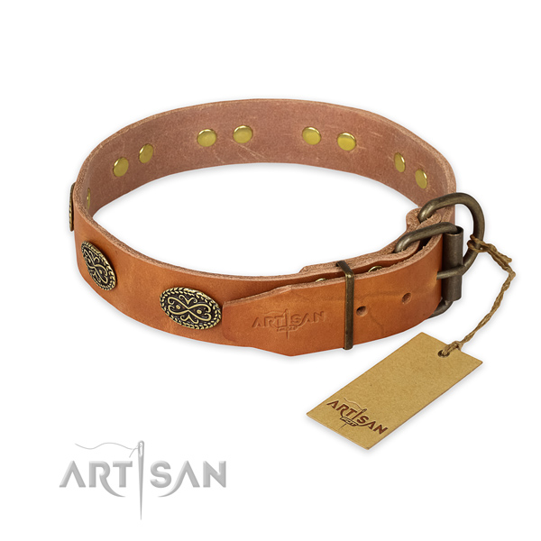 Rust resistant hardware on full grain genuine leather collar for your beautiful doggie