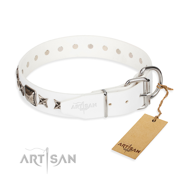 Top notch embellished dog collar of full grain natural leather