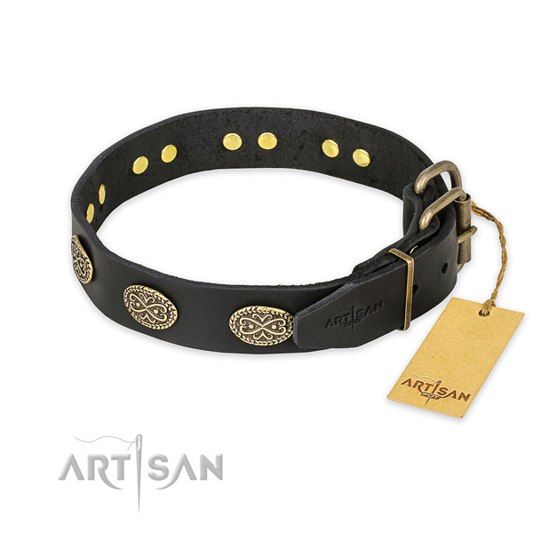 Rust-proof hardware on genuine leather collar for your impressive pet