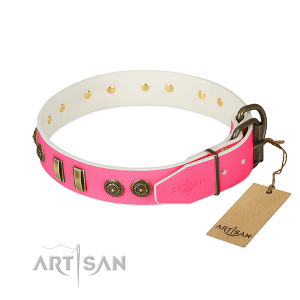Strong traditional buckle on full grain leather dog collar for your four-legged friend