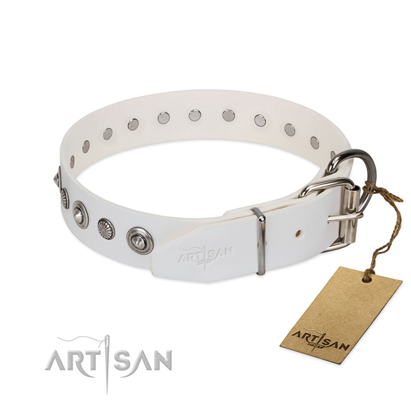 Durable full grain genuine leather dog collar with awesome decorations