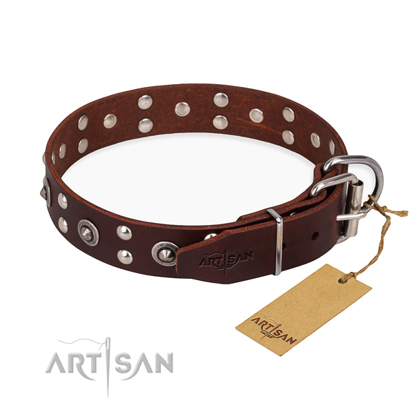 Rust resistant fittings on full grain leather collar for your handsome doggie