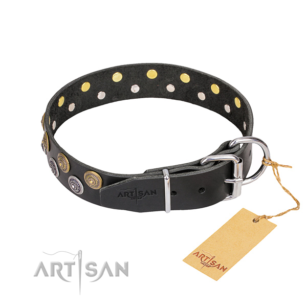 Handy use decorated dog collar of best quality genuine leather