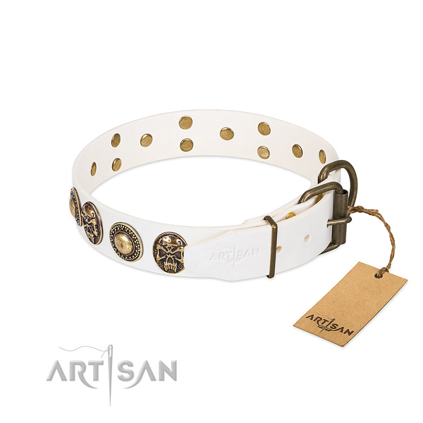 Strong D-ring on comfy wearing dog collar