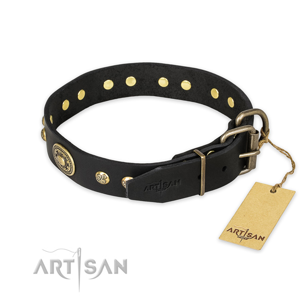 Rust resistant buckle on genuine leather collar for fancy walking your pet