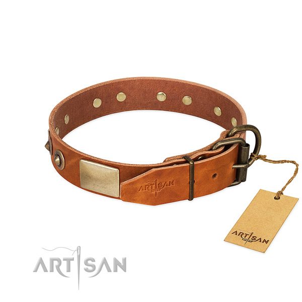 Reliable D-ring on full grain leather dog collar for your four-legged friend