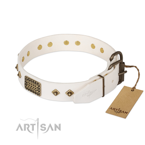 Genuine leather dog collar with strong fittings and decorations