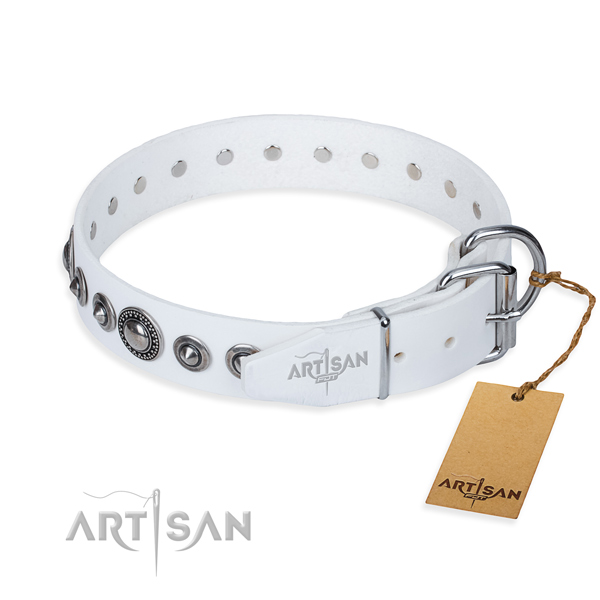 Full grain natural leather dog collar made of top rate material with reliable embellishments