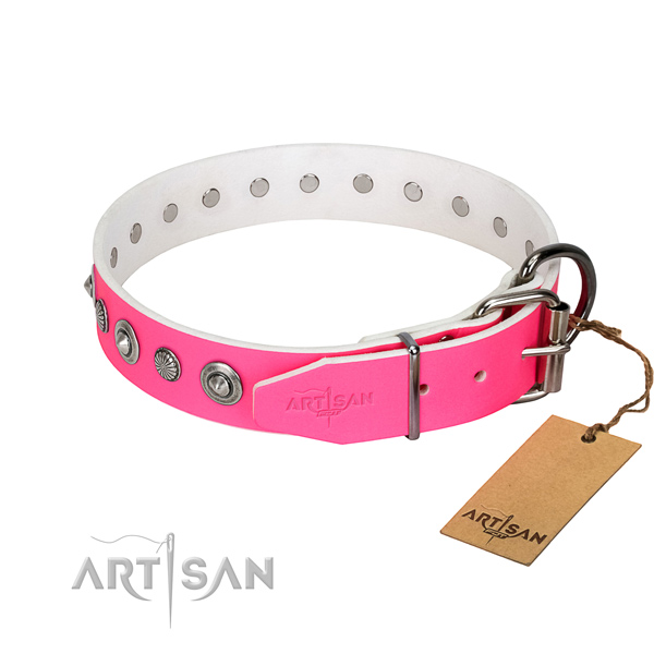Finest quality genuine leather dog collar with amazing decorations