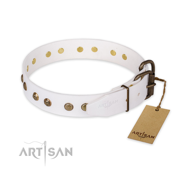 Corrosion proof fittings on genuine leather collar for your lovely dog