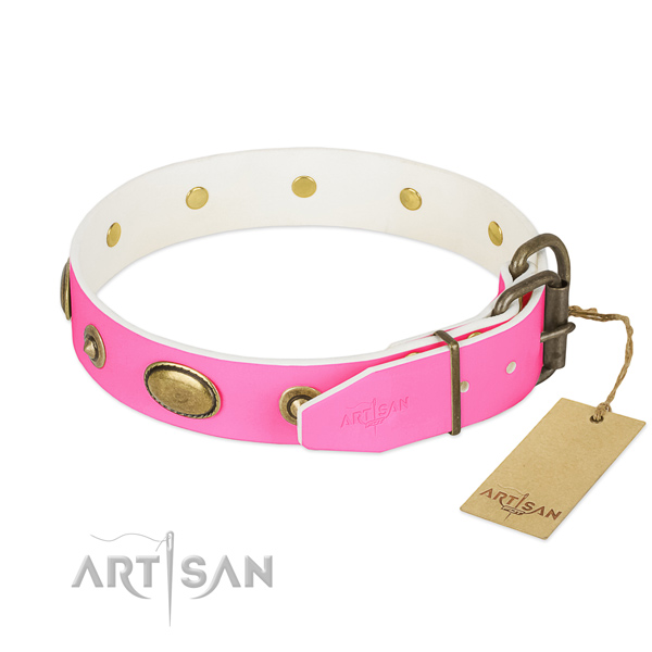 Strong hardware on full grain leather dog collar for your doggie