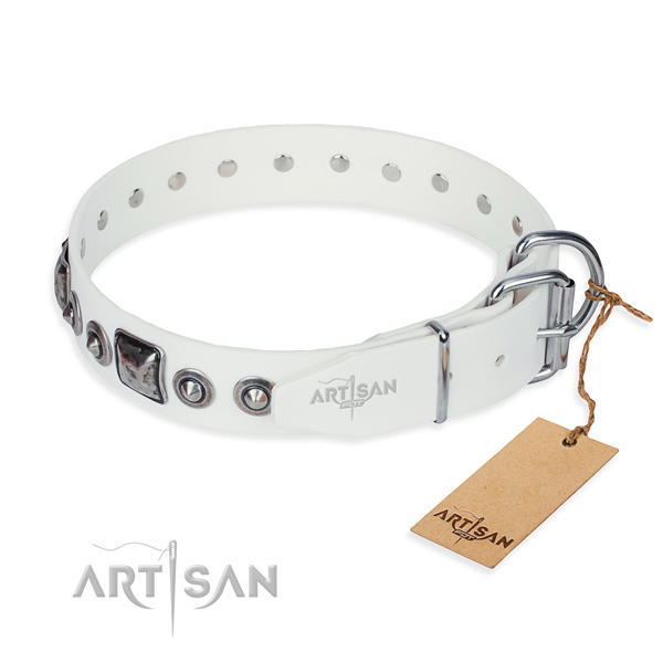 Gentle to touch genuine leather dog collar handcrafted for comfortable wearing