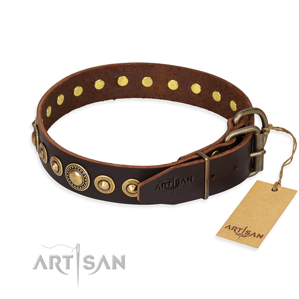 Soft to touch natural genuine leather dog collar created for comfy wearing