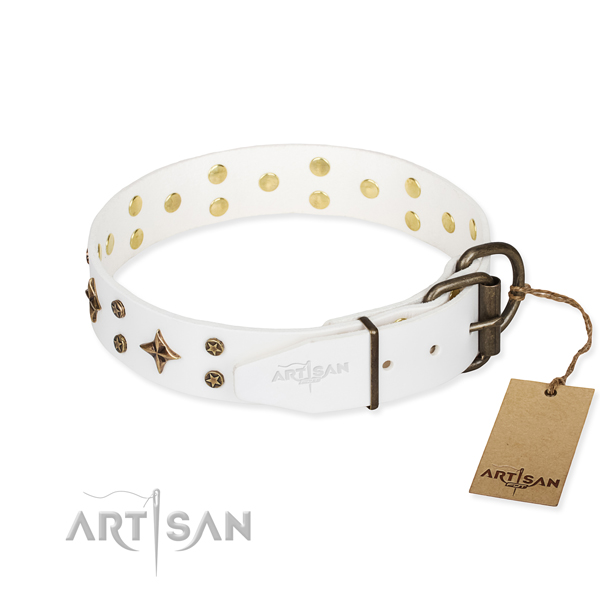 Easy wearing embellished dog collar of top notch full grain leather