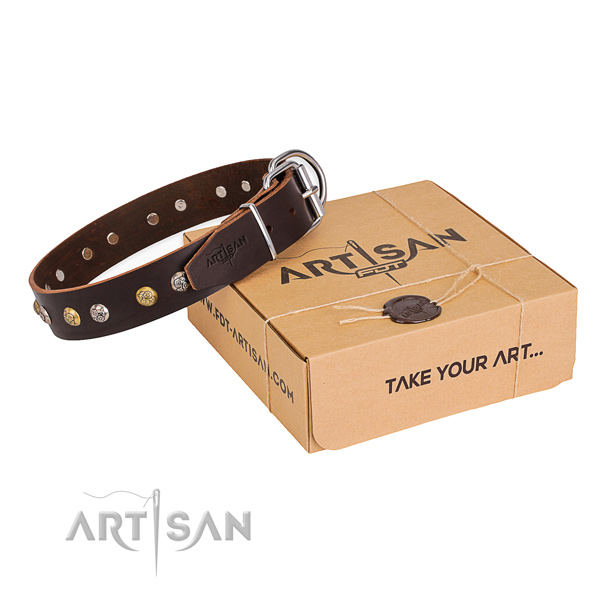 Quality full grain genuine leather dog collar crafted for comfortable wearing