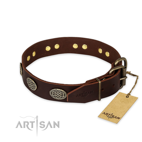 Durable D-ring on full grain genuine leather collar for your handsome dog