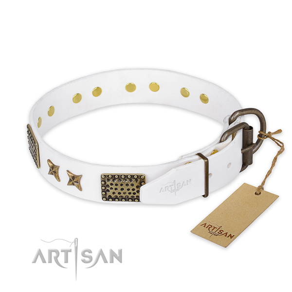 Rust-proof D-ring on full grain leather collar for your stylish canine