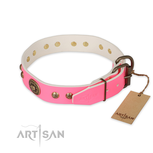 Rust-proof buckle on natural genuine leather collar for basic training your dog