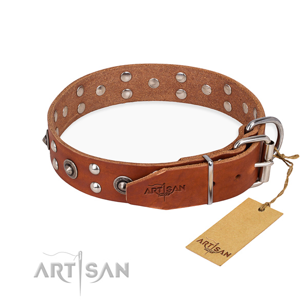 Corrosion resistant buckle on full grain genuine leather collar for your beautiful doggie