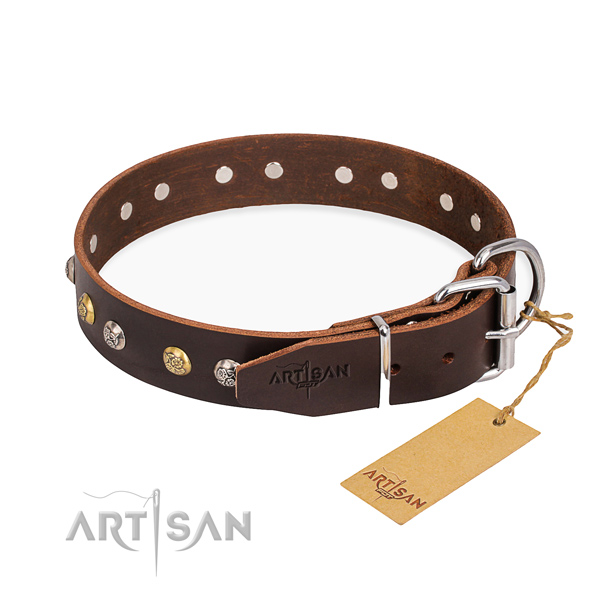 Soft full grain natural leather dog collar crafted for handy use