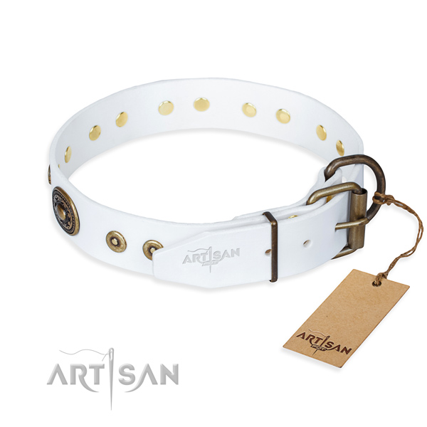 Full grain natural leather dog collar made of top rate material with corrosion proof adornments