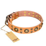 "Sophisticated Glamor" FDT Artisan Leather Collie Collar with Fancy Old Bronze-like Plated Decorations