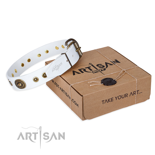 Full grain genuine leather dog collar made of high quality material with strong D-ring