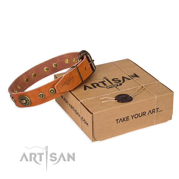 Genuine leather dog collar made of reliable material with rust-proof D-ring